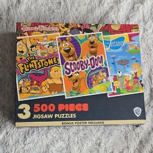 WB Hanna-Barbera 3 X 500 Piece Puzzle Set - Flintstones, Scooby Doo, NEW!